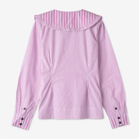 Ganni Pink and White Ruffled Collar Shirt - Picture 2 of 6